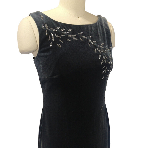 Vintage 90s Velvet Prom Dress Size 4P Gray Glitter Sparkle Sleeveless Stretch - Picture 11 of 13